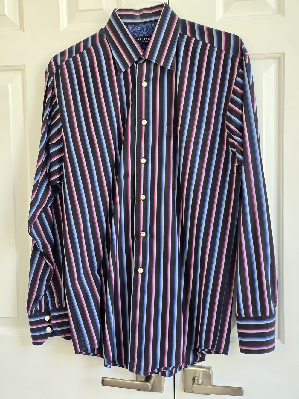 Ted Baker Men's Multi-Striped Dress Shirt in Black/Purple/Blue